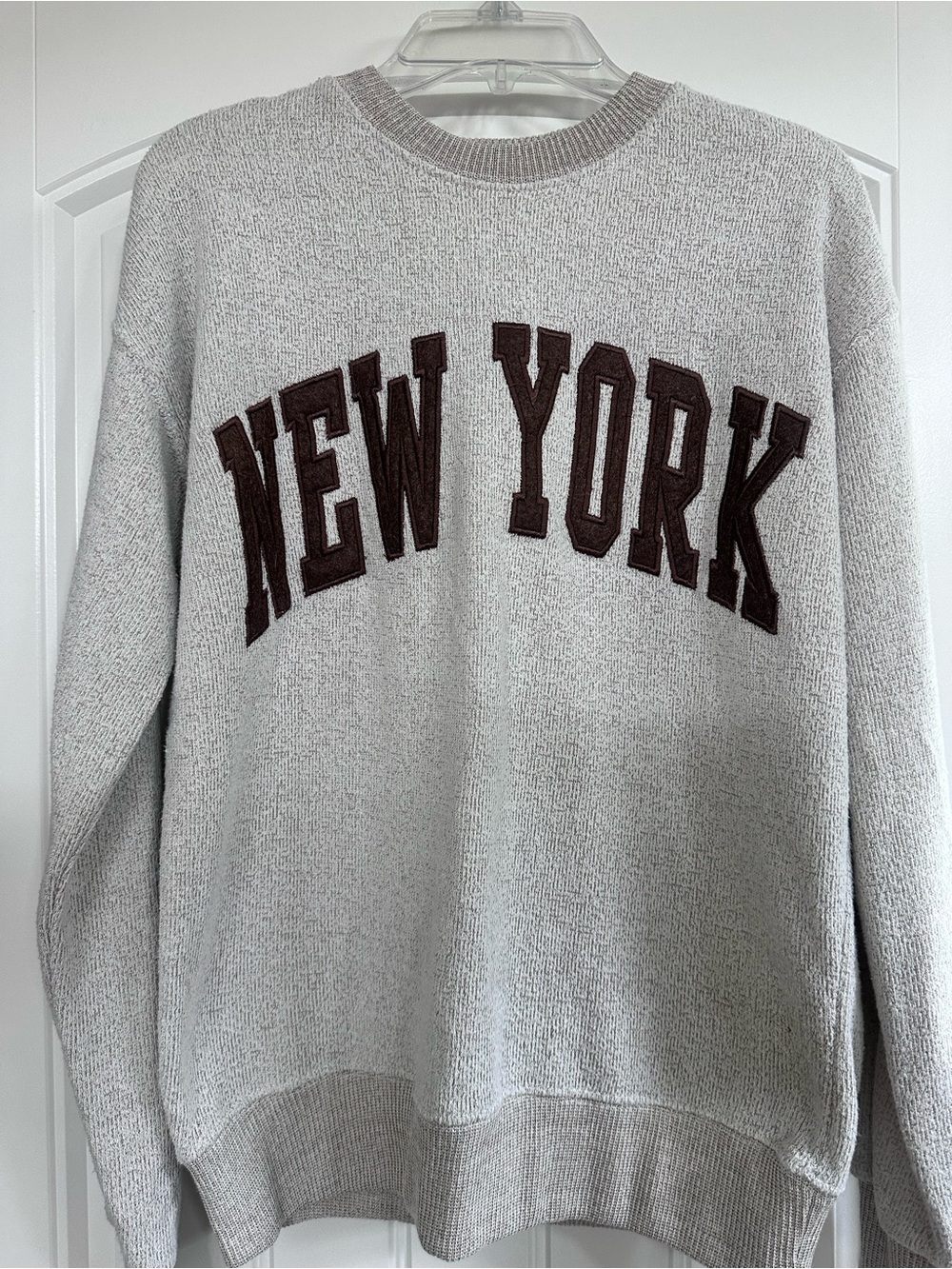New York Appliqué Crewneck Sweater - Gray with Brown Lettering super soft